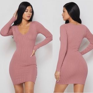 Beautiful Mauve Pink Ribbed Dress